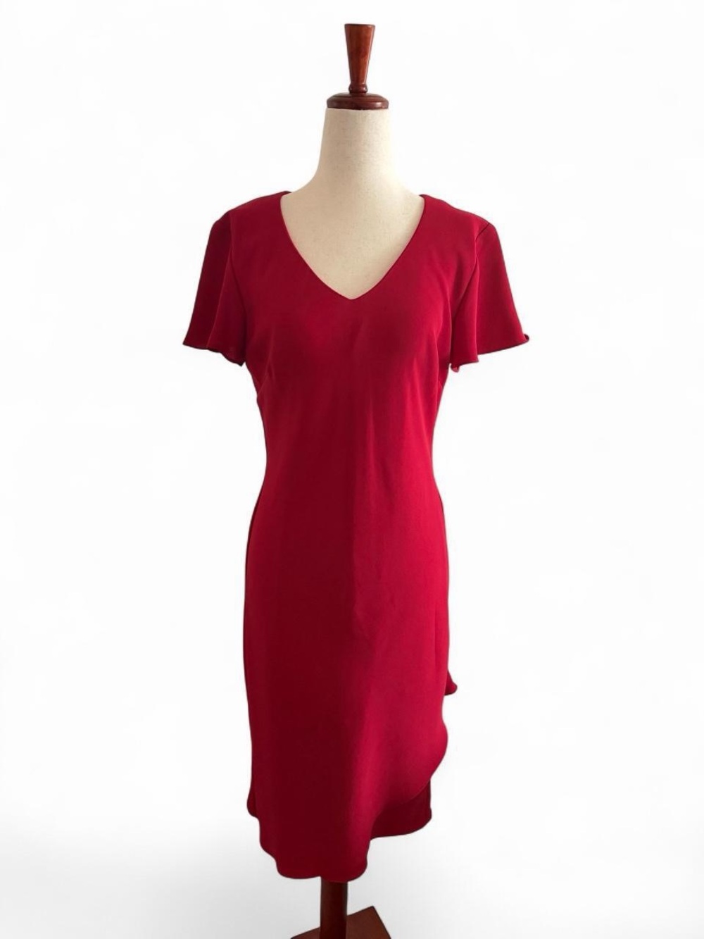 Scarlett Red V-Neck Midi Dress with Flutter Sleeves